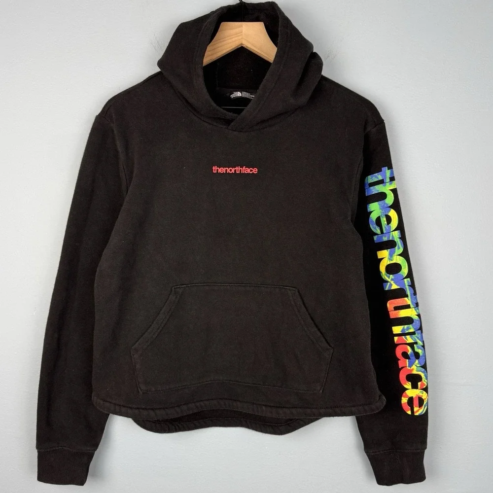 North Face Teen‎ Girls 2XL 18-20 Black Spellout Colorful Logo Pullover Hoodie